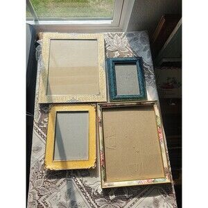 Vtg Lot of 4 Picture Frames Floral Enamel 80s style Chic Cottage Romantic Shabby
